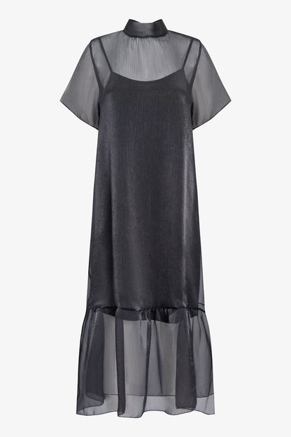 Women's Short-Sleeve Turtleneck Dress, Tie-Back Bow & Ruffle Hem
