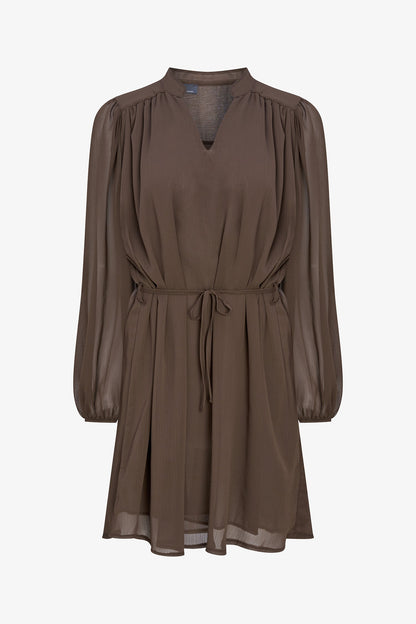 Women's Woven V-Neck Dress, Long Sleeves & Removable String Belt