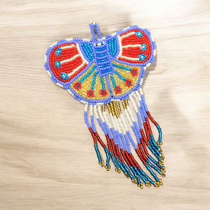 Butterfly Beaded Barrettes with Fringes Red& Purple