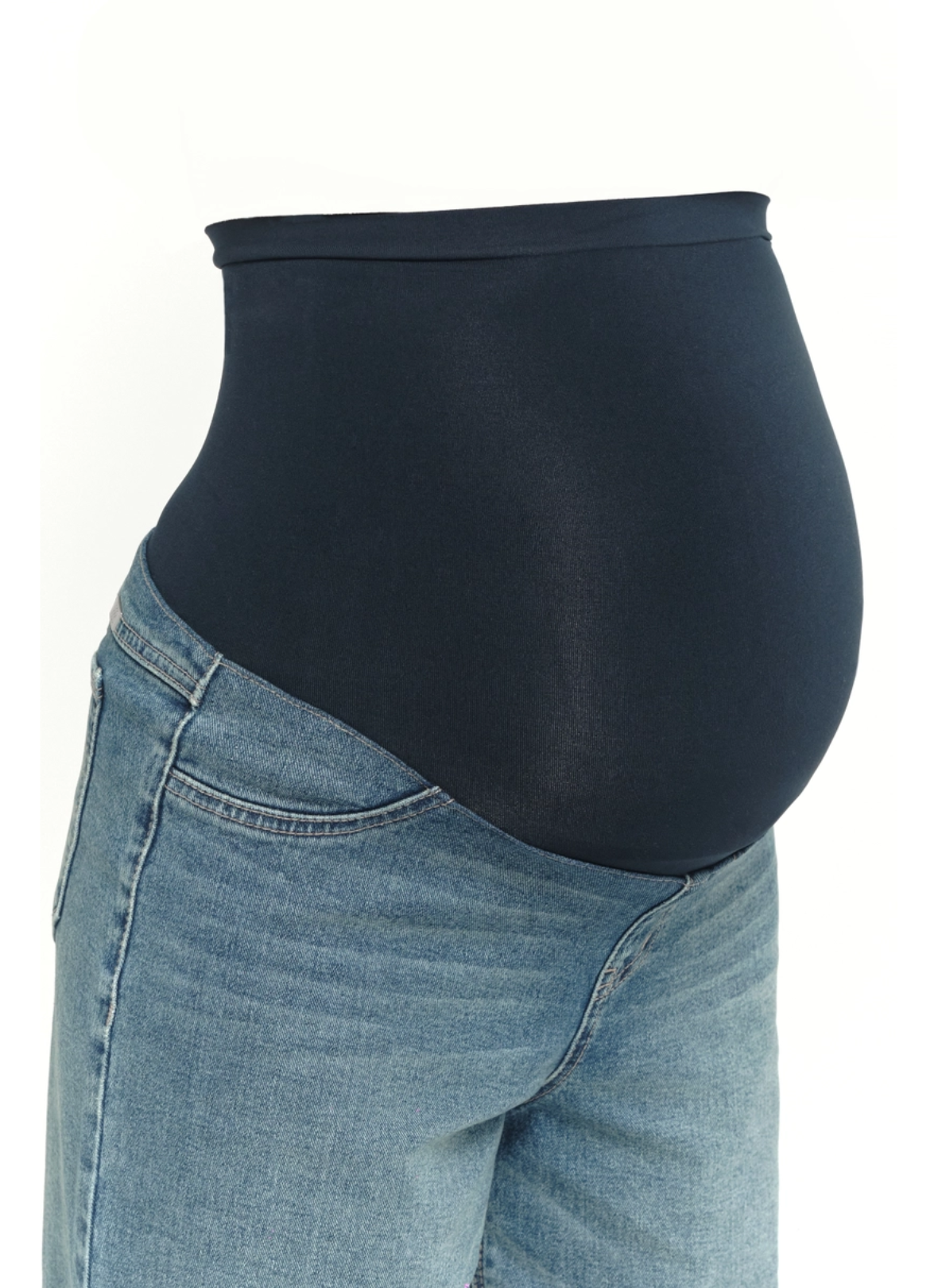 Maternity Roll Cuff Wide Leg Jean w/ Bellyband in Willa