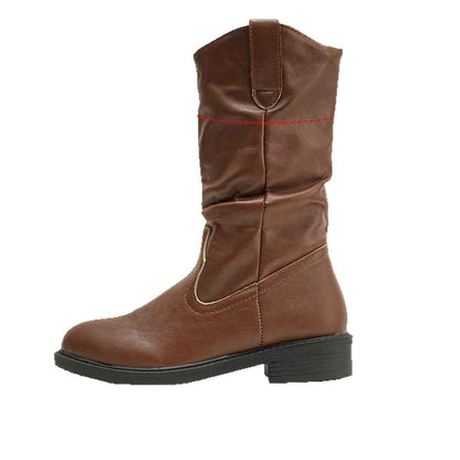 Women's Mid-Calf Fashion Boots – Pointed Toe Block Heel PU Leather Boots