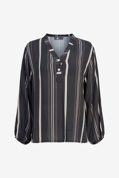 Women's Printed Woven Tunic with Buttoned V-Neck Collar & Side Slits