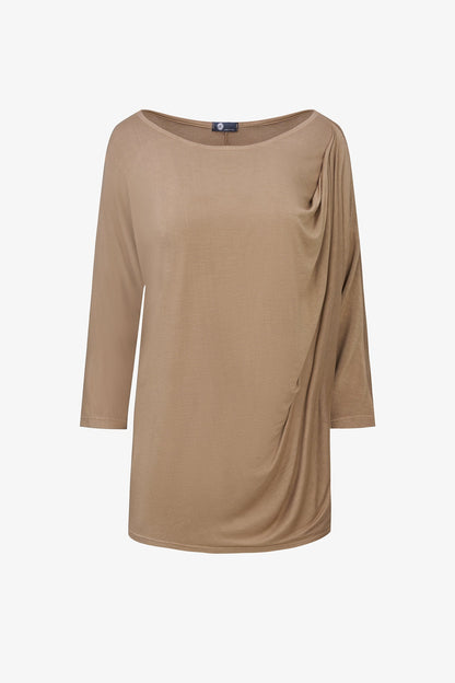Women's Soft Knit Crew-Neck Tunic, 3/4 Sleeves & Draped Shoulder