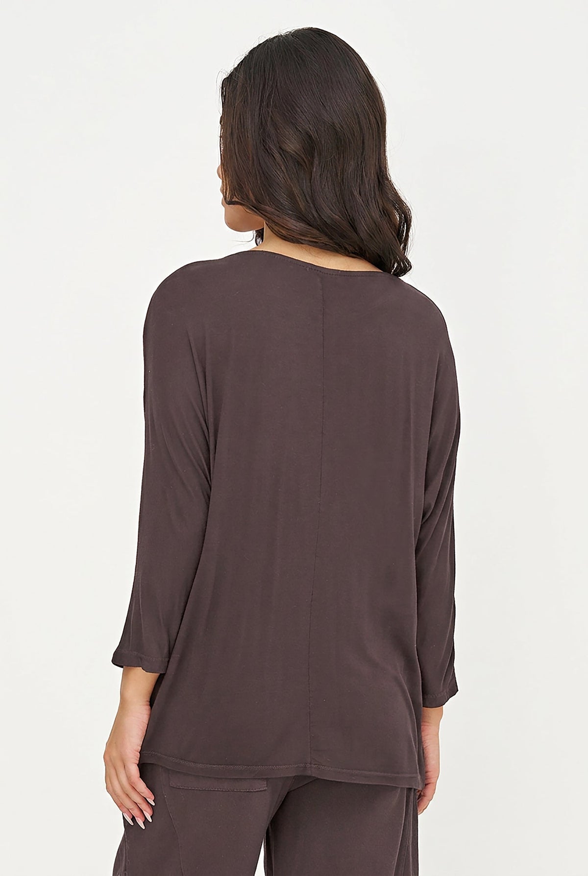 Women's Soft Knit Crew-Neck Tunic, 3/4 Sleeves & Draped Shoulder