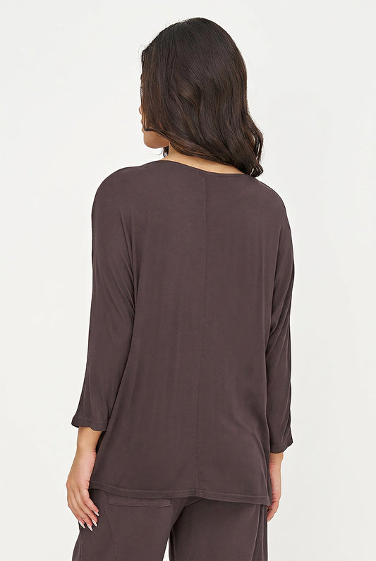Women's Soft Knit Crew-Neck Tunic, 3/4 Sleeves & Draped Shoulder