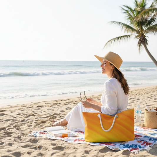 Sunset Gradient Weekender Bag | Yellow Orange Beach Large Tote Bag - AURABAGS SHOP