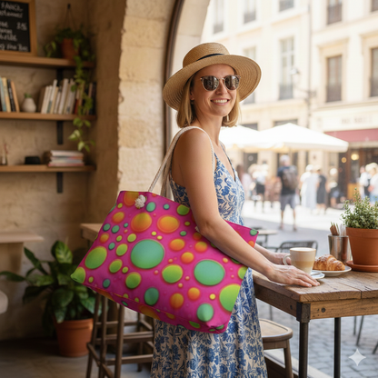 Colorful Bubble Pattern Weekender Bag | Neon Pink Green Orange, Large Tote Bag - AURABAGS SHOP