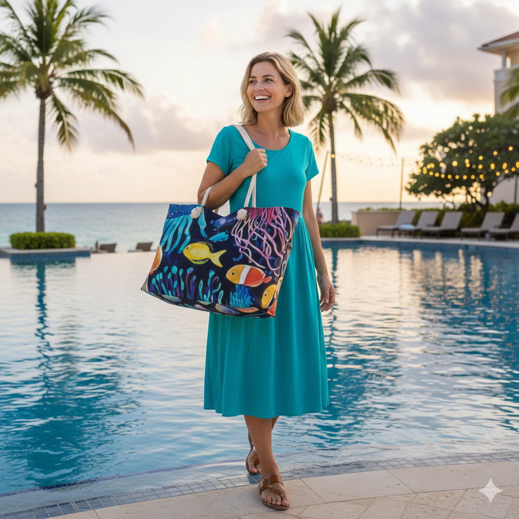 Underwater Tropical Fish Weekender Bag | Ocean Coral Print, Large Tote Bag - AURABAGS SHOP