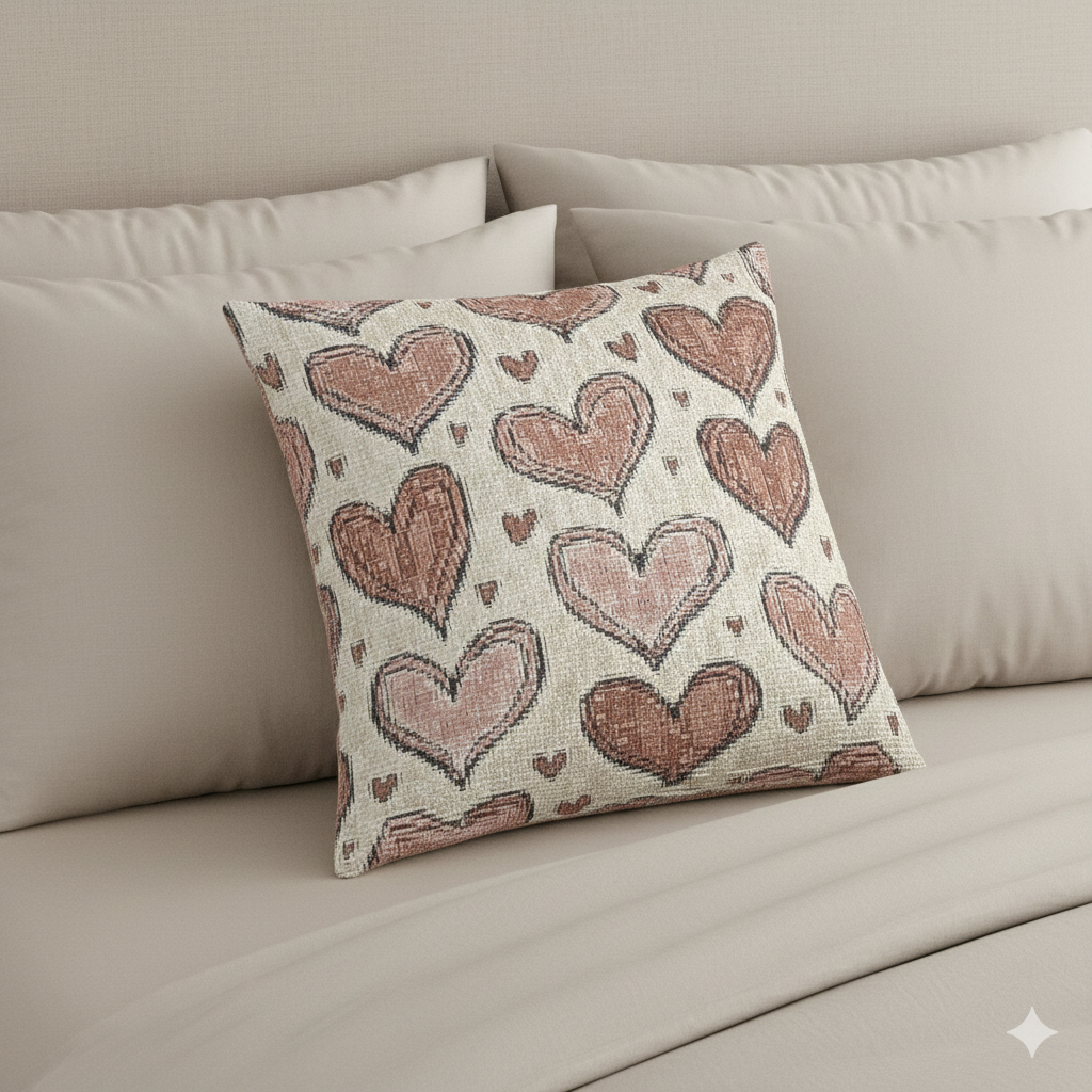 Pink Heart Pattern Woven Pillow | Boho Valentine Decorative Throw - AURABAGS SHOP