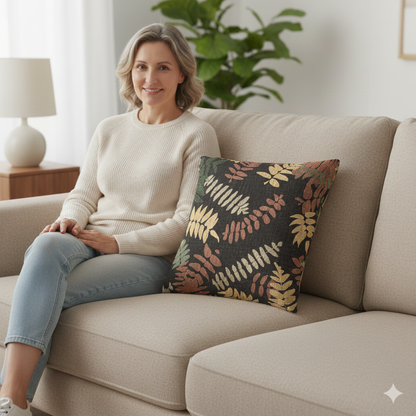 Fern Leaf Pattern Woven Pillow, Retro Botanical Throw Pillow | Earth Tone Leaves - AURABAGS SHOP