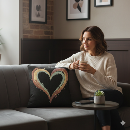 Painted Heart Pillow | Woven Decorative Pillow, Boho Heart Throw Pillow - AURABAGS SHOP