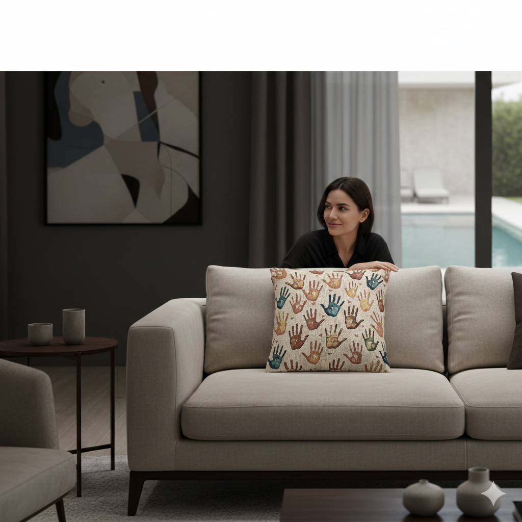 Multicolor Handprint Pattern Woven Pillow | Boho Decorative Throw Pillow - AURABAGS SHOP