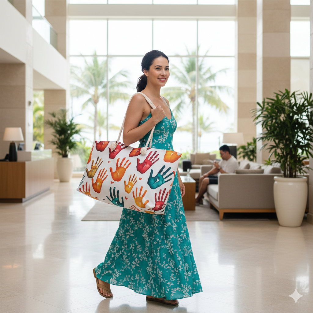 Colorful Handprints Weekender Bag | Painted Hands Pattern - AURABAGS SHOP