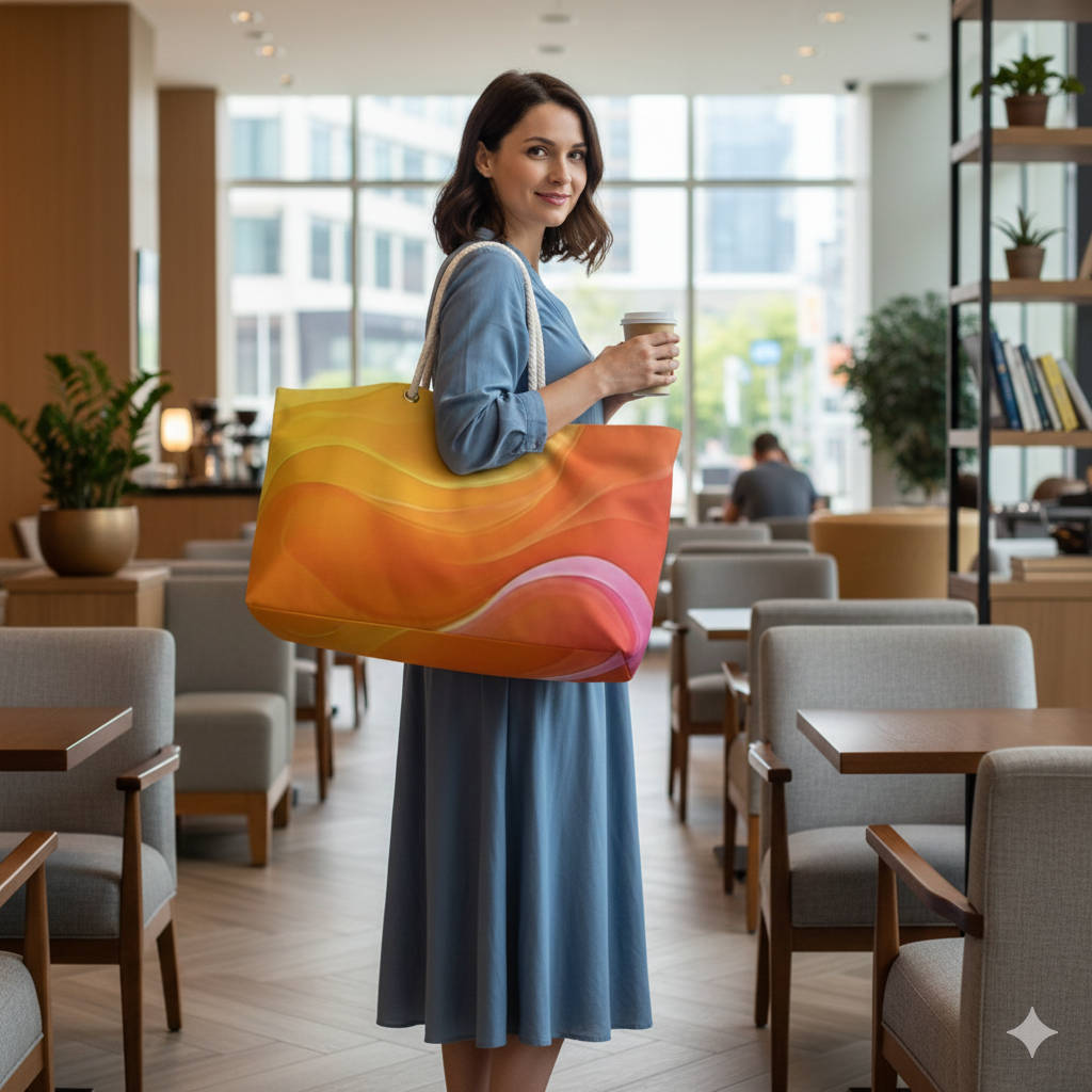 Sunset Abstract Waves Weekender Bag | Colorful Beach Tote - AURABAGS SHOP