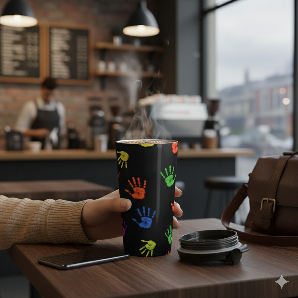 Travel Mug — Colorful Handprint Pattern Stainless Steel Tumbler - AURABAGS SHOP