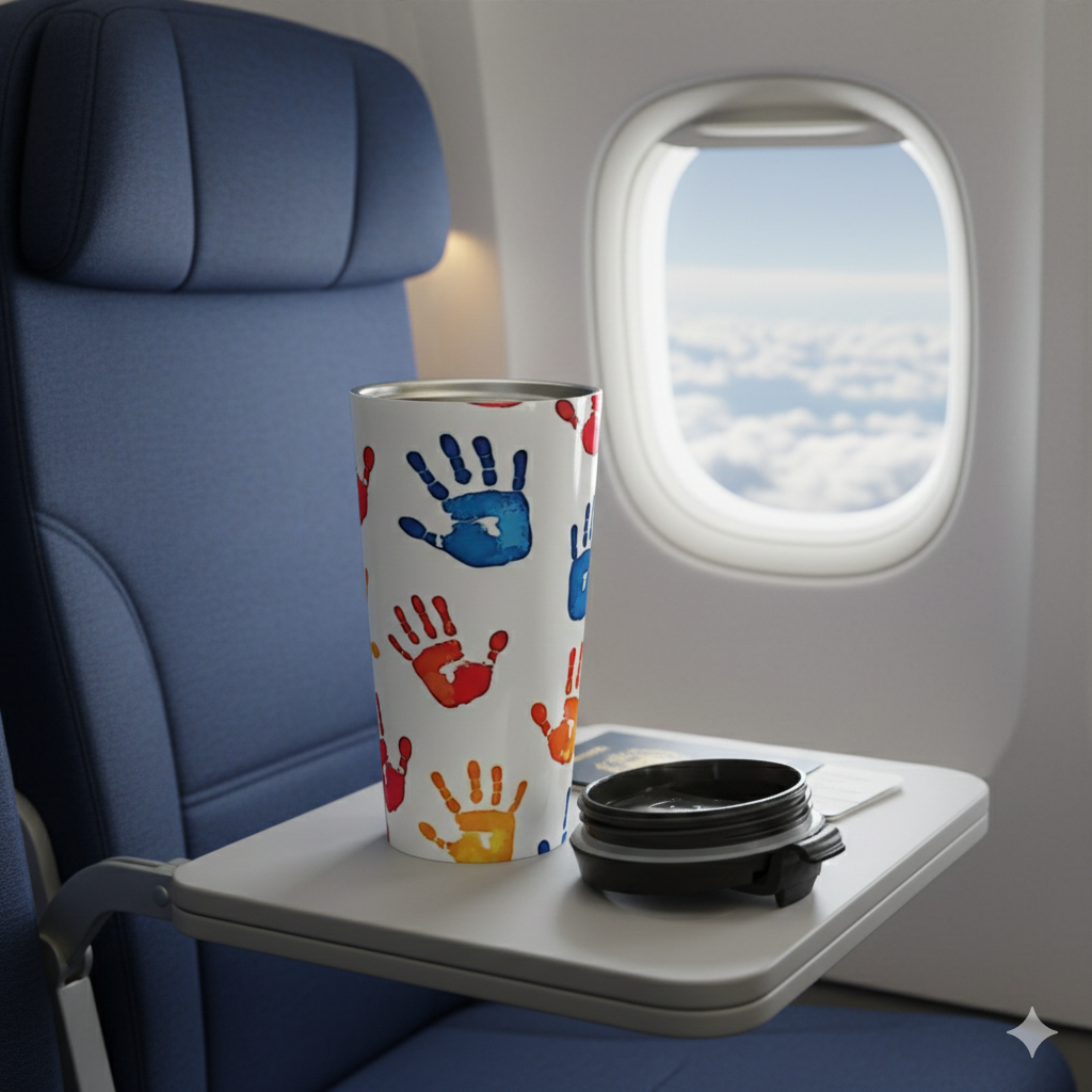 Colorful Handprint Stainless Steel Travel Mug — Kids Art Pattern, Spill‑Resistant Coffee Tumbler - AURABAGS SHOP