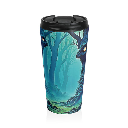 Travel Mug — Mystical Forest with Hidden Tree Spirits Stainless Steel Tumbler - AURABAGS SHOP