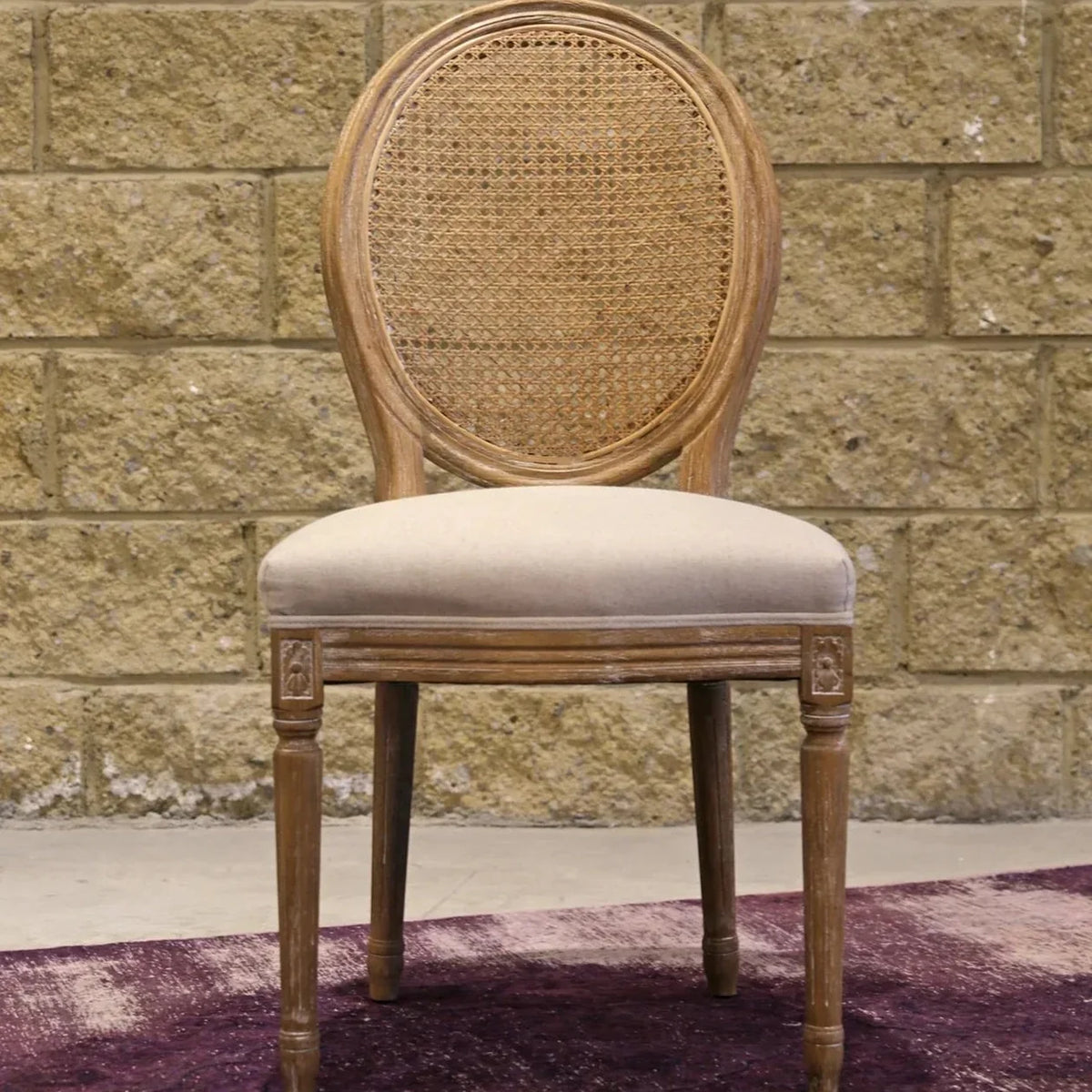 Napoleon Dining Chair w/ Cane Back- Antique Linen