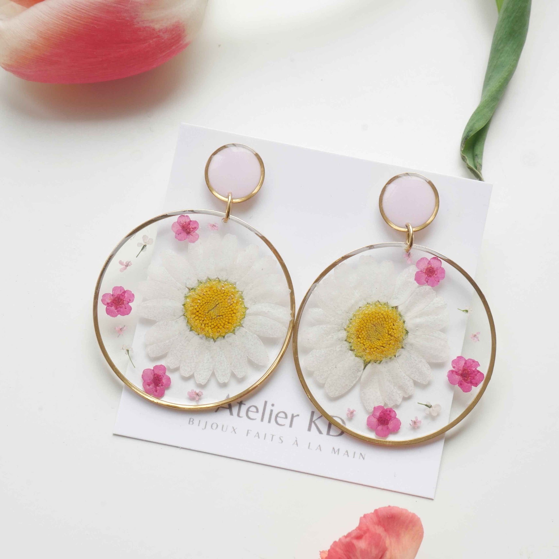 Boucles d'oreilles duo rose - rond (XXL)