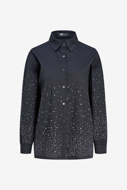 Women's Woven Button-Down Shirt with Long Sleeves & Decorative Studs