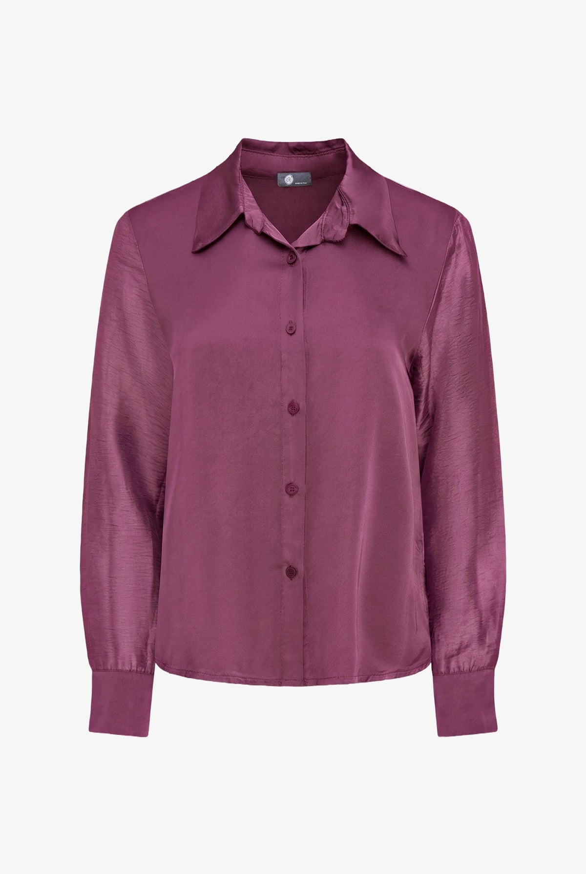Women's Button-Down Shirt with Satin Body & Semi-Sheer Sleeves