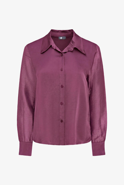 Women's Button-Down Shirt with Satin Body & Semi-Sheer Sleeves