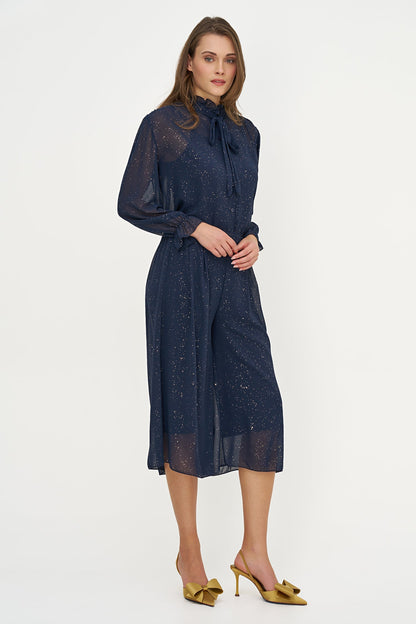 Women's Foil-Print Button-Down Shirt, Tie-Bow Collar & Removable Cami