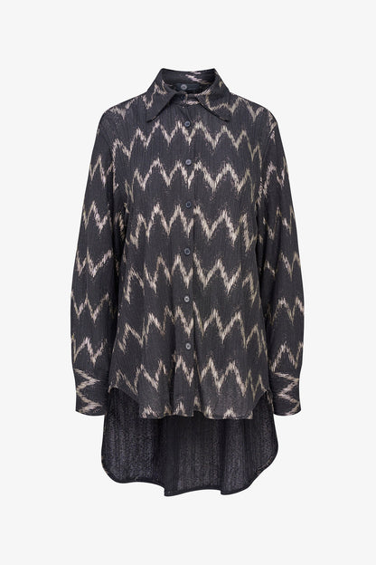 Women's Foil Zigzag-Stripe Button-Down Tunic Shirt with Removable Cami