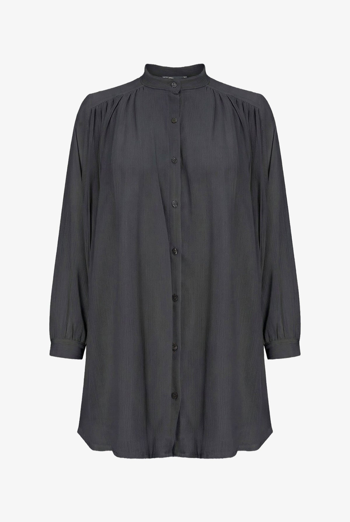Women's Woven Button-Down Tunic Shirt, Long Sleeves & Stand Collar