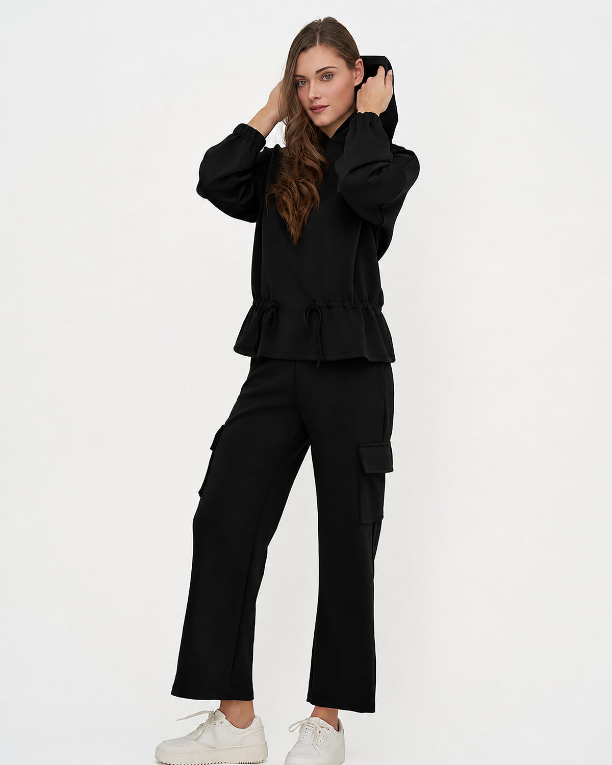 Women's Knit Hooded Sweatshirt, Long Sleeves & Adjustable Waist