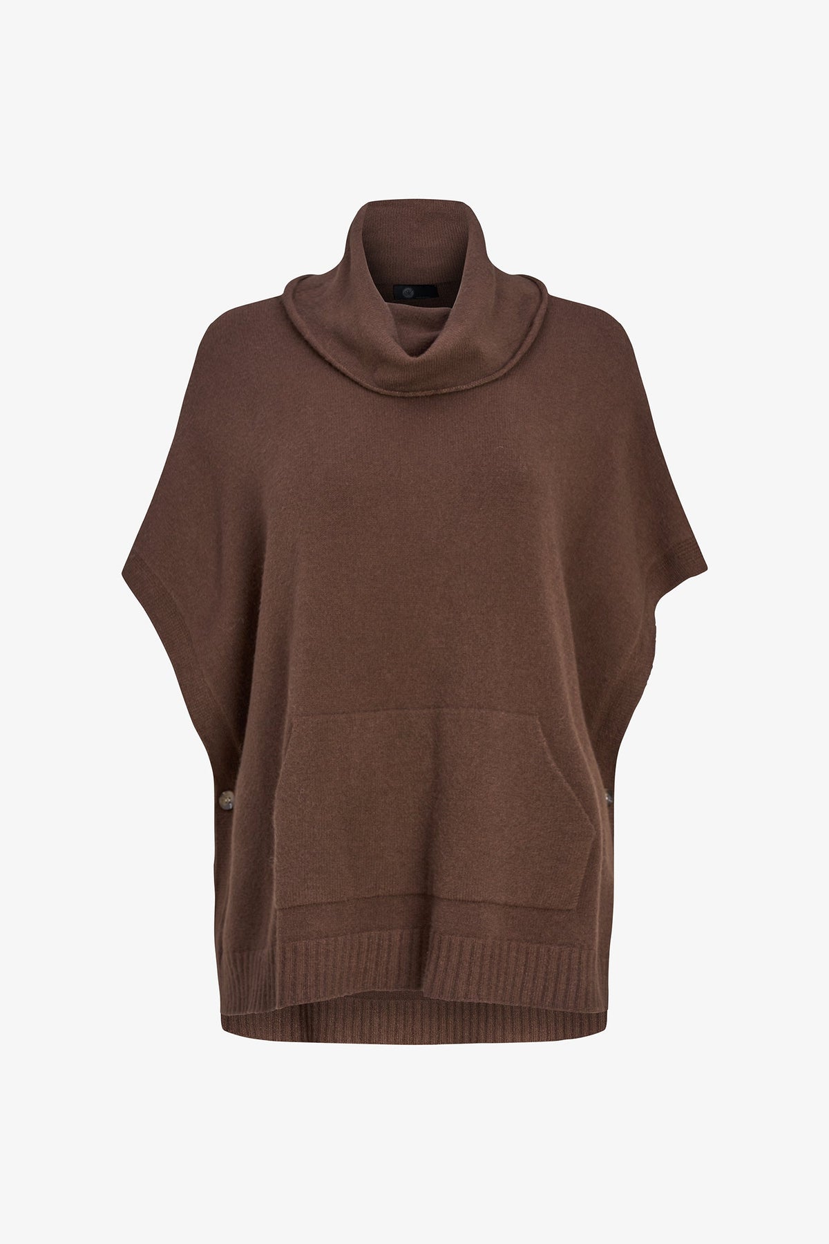 Women's Cowl Turtleneck Poncho with Side Buttons & Kangaroo Pocket