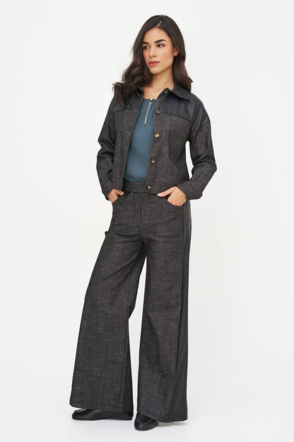 Women's Woven Mid-Weight Button-Down Long Sleeve Denim Jacket