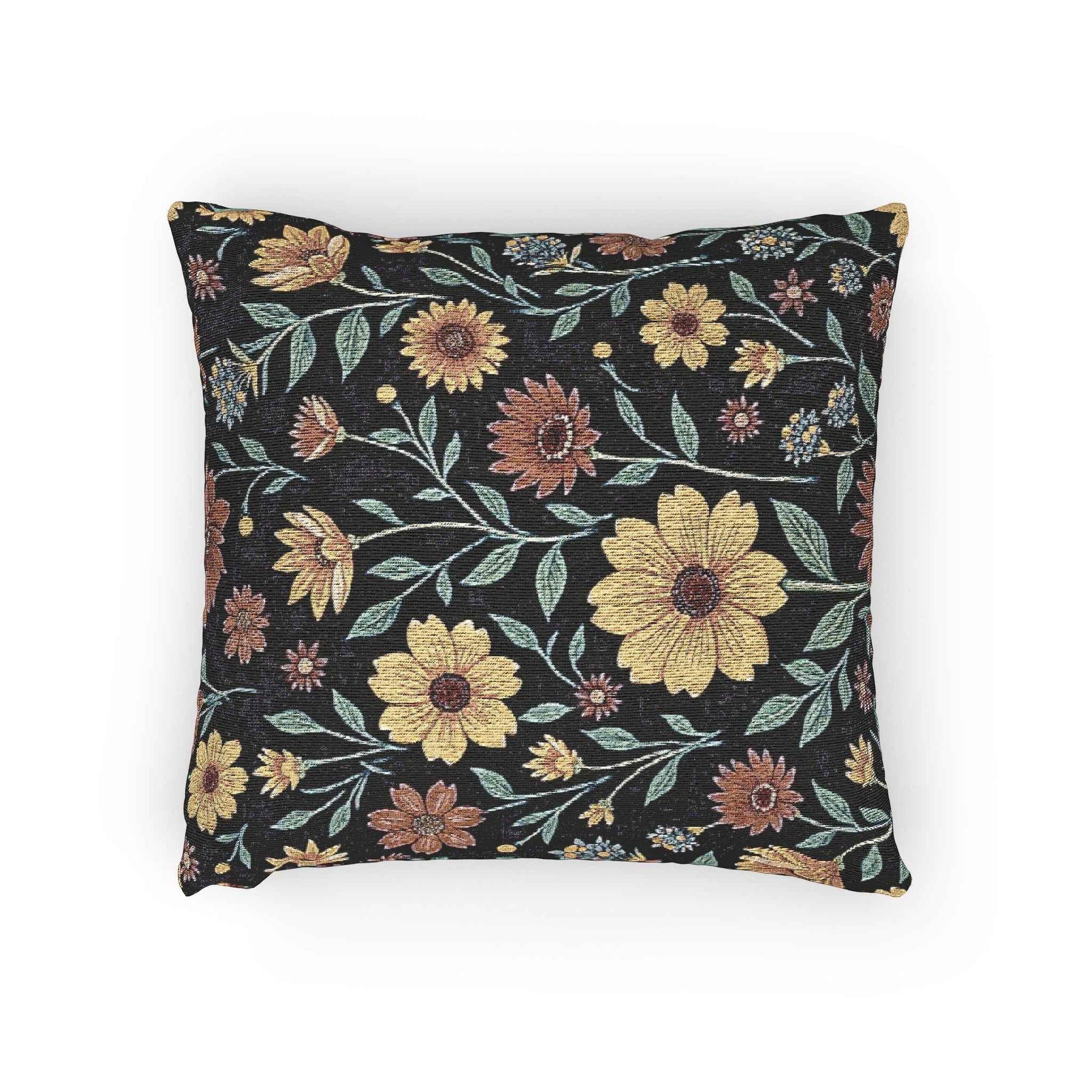 Vintage Floral Woven Pillow | Tapestry Sunflower Cushion, Botanical Throw Pillow