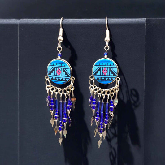 Sky Blue Southwestern Round Shaped Dangle Earrings