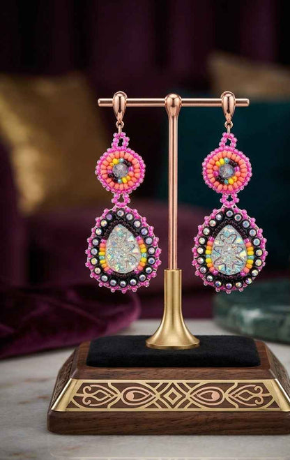 Drop Beaded Earrings pink collection