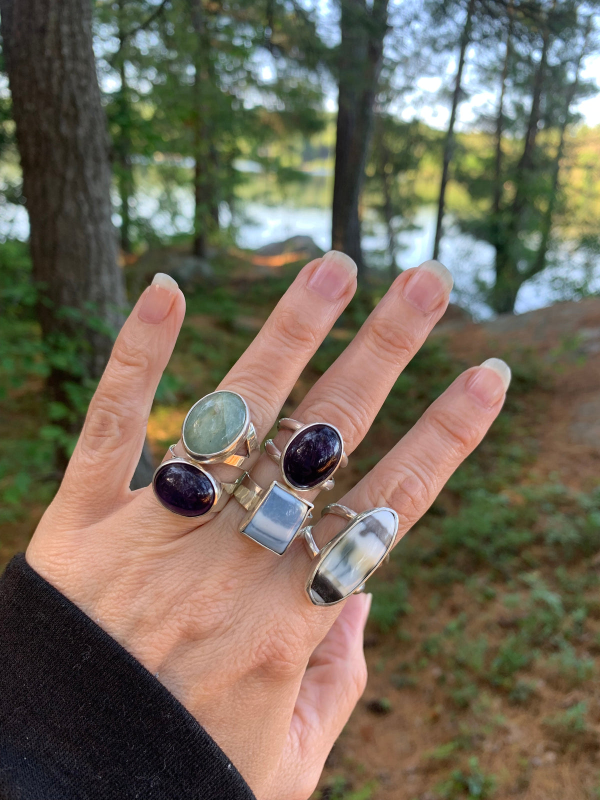 Selene’s Haze Ring – One-of-a-Kind Blue Opal in Sterling Silver