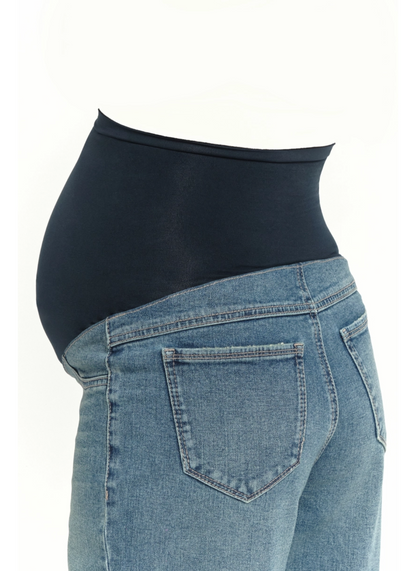 Maternity Roll Cuff Wide Leg Jean w/ Bellyband in Willa