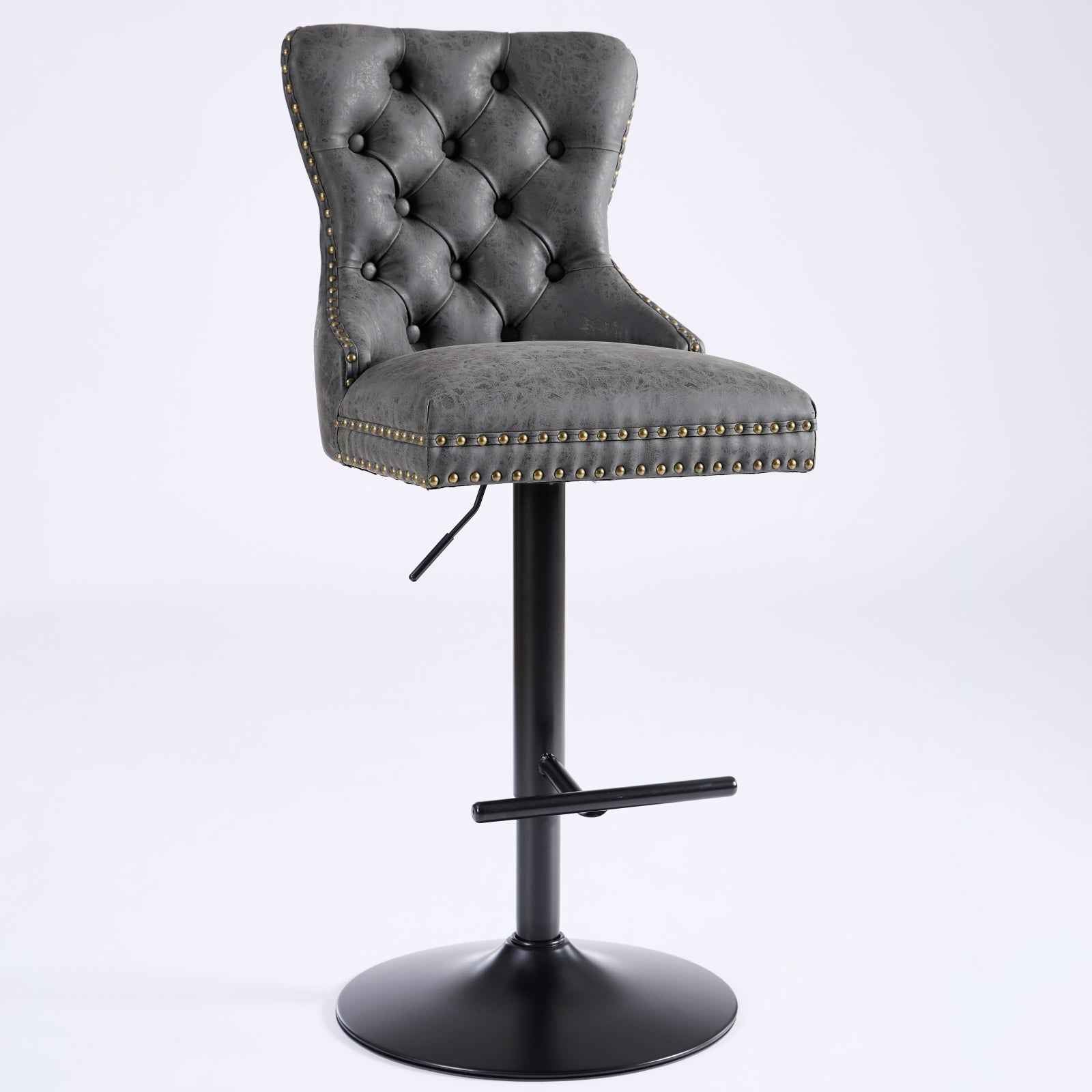 A&A Furniture Black PU Leather Bar Stools Set of 2 – Tufted Swivel Bar Chairs with Adjustable Height (Deliver to United States Only)