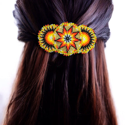 Golden Native American Beaded Barrettes
