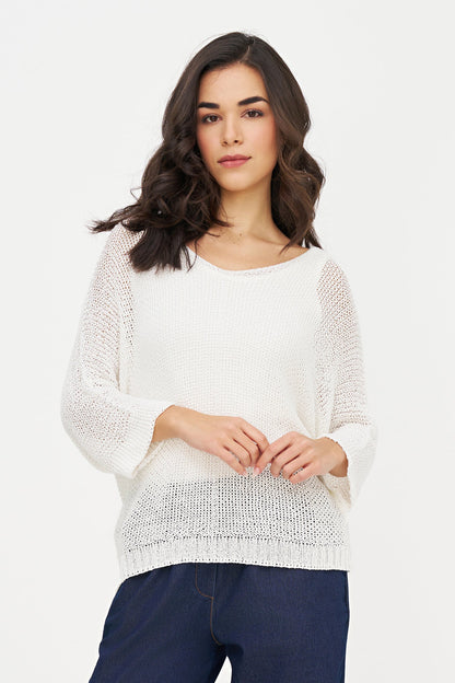 Women's Knit V-Neck Oversized Sweater with 3/4th Length Sleeves