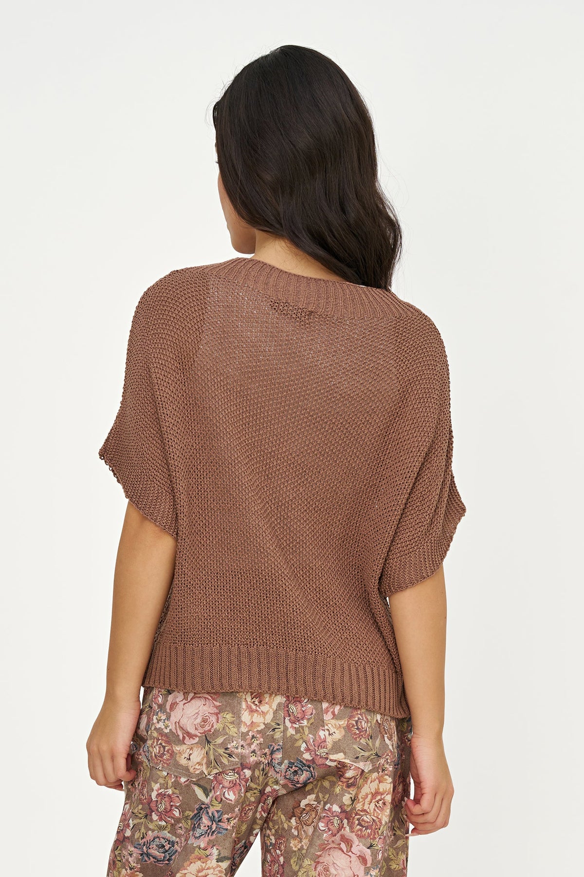 Women's Knit Boat-Neck Sweater with Short Sleeves