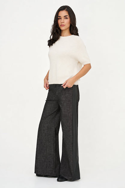 Women's Soft Brushed-Knit Crew-Neck Sweater with Elbow-Length Sleeves