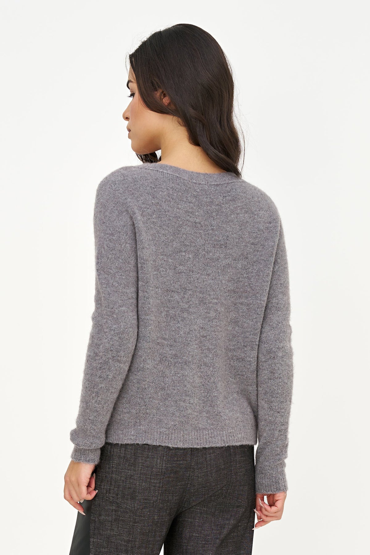 Women's Soft Brushed-Knit V-Neck Sweater with Long Sleeves