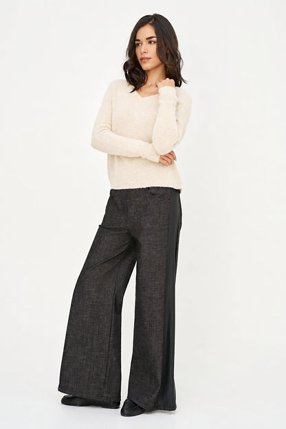 Women's Soft Brushed-Knit V-Neck Sweater with Long Sleeves