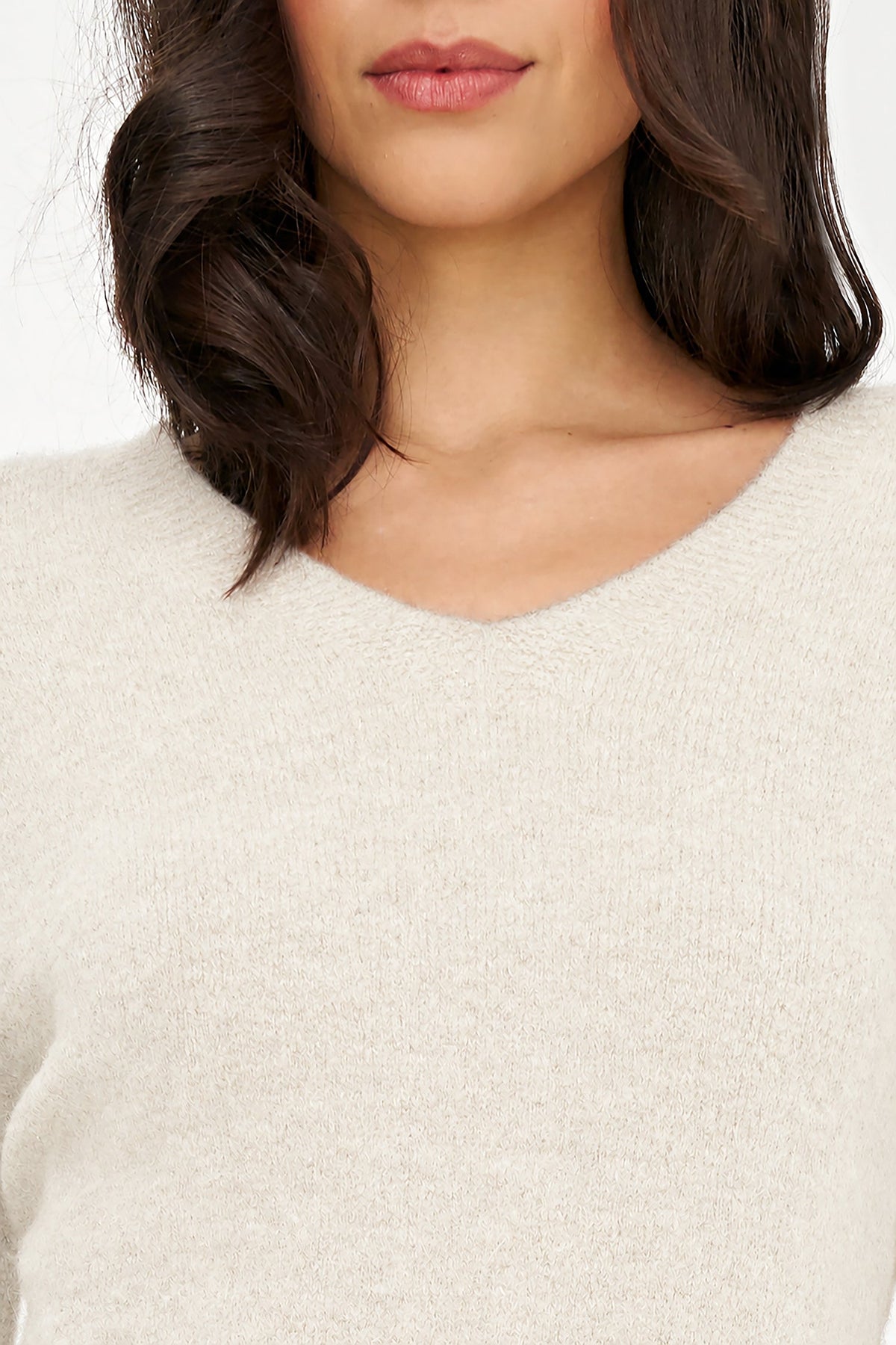 Women's Soft Brushed-Knit V-Neck Sweater with Long Sleeves