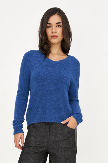 Women's Soft Brushed-Knit V-Neck Sweater with Long Sleeves