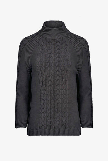 Women's Cable-Knit Mock-Neck Sweater with Long Raglan Sleeves
