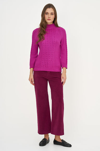 Women's Cable-Knit Mock-Neck Sweater with Long Raglan Sleeves