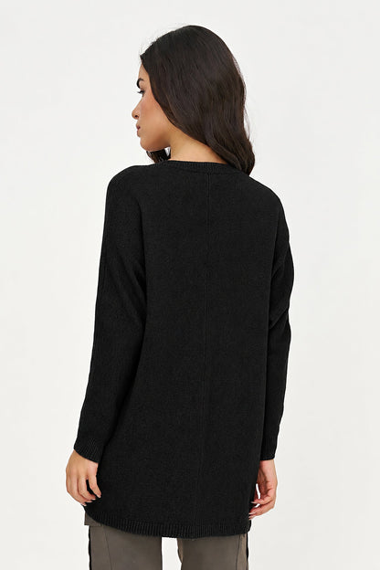 Women's Knit V-Neck Tunic Sweater with Long Sleeves