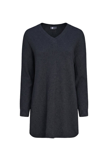 Women's Knit V-Neck Tunic Sweater with Long Sleeves